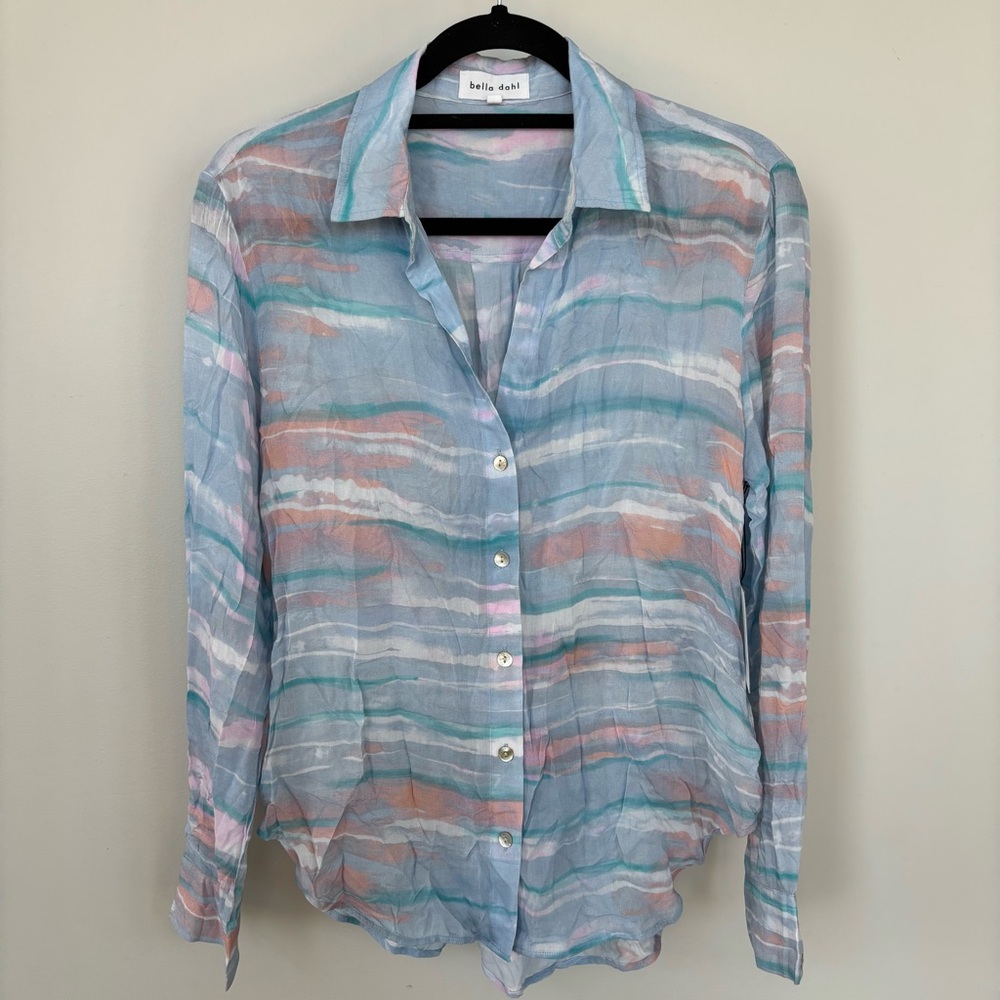 Bella Dahl Long Sleeve Button Down Top with Sunset‎ Design Size S NWT